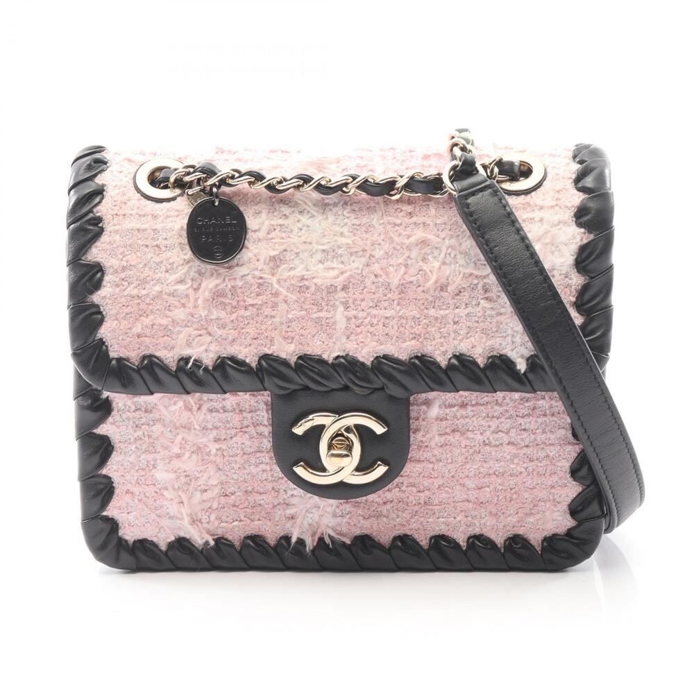 Chanel Shoulder Bag Lambskin Sheepskin Pink Black